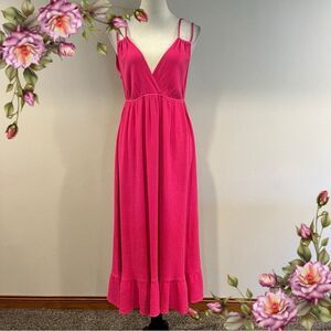 Papillon v-neck Pink midi Dress with straps